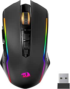 Redragon Wireless Gaming Mouse 8000 DPI Fire Button RGB Ergonomic Rechargeable - PC Gamer Mouse for Windows, Mac - Black