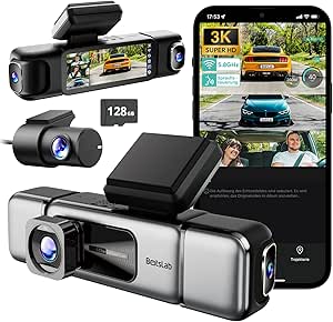 BOTSLAB 3K 4CH Dash Cam, 3K/4K Front, 1080p*3 Car Camera, 560° View, WiFi, GPS, Voice Control, 128GB SD Card