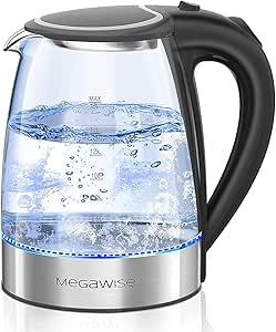 MegaWise Glass Tea Kettle, 1.8L with LED Light, Fast Boiling