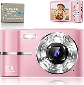 EJXHKNF 16X Zoom Digital Camera for Kids Vlogging, 50MP 1080P
