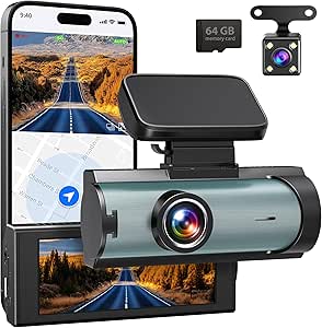 Brand Dual Dash Cam: UHD & 1080P Car Camera, Night Vision, Wi-Fi, G-Sensor, Loop Recording, 3" Display - 64GB SD Card - Black