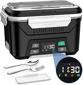 EAST OAK Electric Lunch Box for Adults, Battery-Powered Heated Food Warmer, Portable 5.5 Cups with Removable Tray Divider