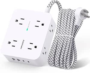 HANYCONY Surge Protector Power Strip with 8 Outlets and 4 USB Ports - Multi Plug Outlet Extender, 5Ft Braided Cord - Home Office Charging Station