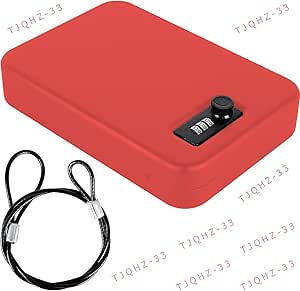 Portable Handgun Case with Lock Box and Security Cable, Small Safe for Travel, Home, Camping