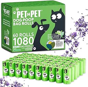 Pet N Pet 1080 Count Green Dog Poop Bags, Plant-Based Thick Rolls, 9x13", Lavender Scented