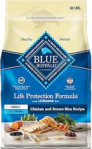 Blue Buffalo Adult Dry Dog Food, Natural Chicken & Brown Rice, Supports Muscle Health, 30-lb Bag