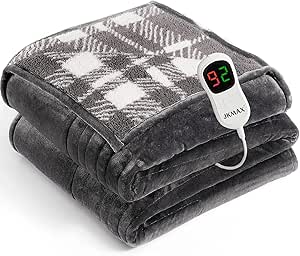 CozyFlame Full Size Electric Heated Blanket - 72x84 Flannel, 10 Heat Levels, 5 Time Settings, Over-Heat Protection - Winter Warmer