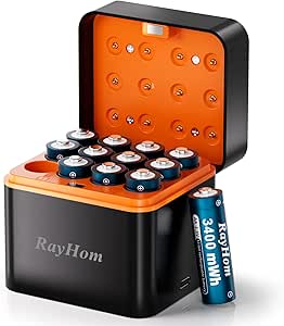 Rechargeable AA Batteries & Charger Set, High Capacity 1.5V, Smart Charging, 12-Slot Li-ion Charger