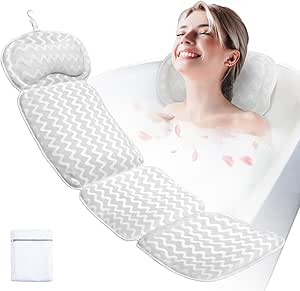 Luxury Bath Pillow for Tub - Soft Full Body Cushion with 4D Air Mesh - Neck, Back & Head Support - Skin-Friendly & Quick-Drying