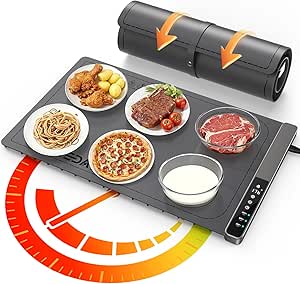 Redagod Electric Warming Tray: 3-Zone Heat, 9 Temp Settings, Timer - Portable Food Heating Mat for Home - Gray