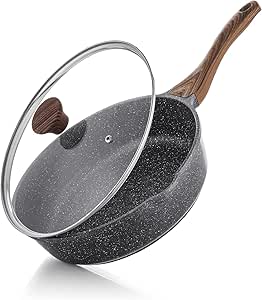 SENSARTE 10-inch Nonstick Skillet with Lid, Stay-Cool Handle - Healthy Stone Cookware for Induction - Deep Frying Pan