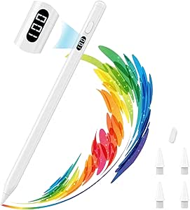 MoKo Stylus Pen for iPad - USB-C Fast Charging Pencil with LED Display, Tilt Sensitivity - Apple iPad Air/Pro/Mini - White