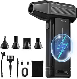 Super Power Cordless Air Duster - 150000RPM, 3 Gear Blower, LED Light - Laptop, Keyboard, Car - 5 Nozzles