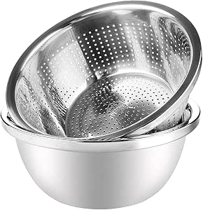 Linkidea Stainless Steel Colander Set of 2 - Kitchen Strainer with Bowl, Drainer Basket, Basin for Vegetable, Fruits, Pasta - Heavy Duty