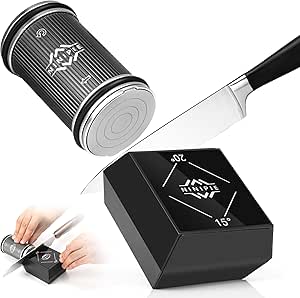 KitchenIQ Rolling Knife Sharpener Kit - Professional Knife Sharpener with Replaceable Diamond Discs - Whetstone - 15° to 20° Angle