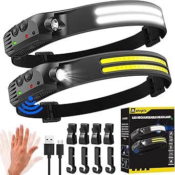 Super Bright Rechargeable Head Torch, 2000 Lumens, Wide Beam, Hands-Free Sensor, IPX5 Waterproof, Lightweight Headlamp for Camping