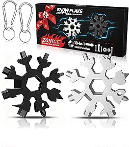 Snowflake Multi Tool 2 Pack: Stainless Steel 18-in-1 with Carabiner & Opener - Holiday Gift for Him, Dad, Husband, Brother