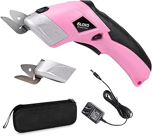 VLOXO Cordless Electric Scissors: Rechargeable Cutter for Fabric & Cardboard, Powerful Shears with 2 Blades - Pink