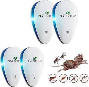 Powerful Mouse Repellent 4-Pack - Ultrasonic Pest Control Device for Mice, Rats, Mosquitoes - Wide Frequency Range - Ideal for Cockroach, Ants