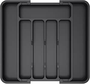 Lifewit Expandable Drawer Organizer for Utensils, BPA-Free Cutlery Holder, Adjustable Storage for Kitchen Spoons Forks Knives, 8.5-14.1 inch, Black