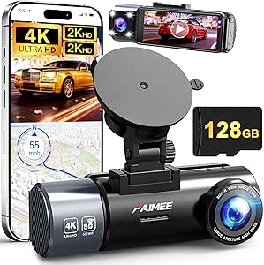 Brand 4K Dash Cam Front Rear GPS WiFi Night Vision WDR 160°Wide Angle Parking Monitor Emergency Lock 128GB Card - Cars