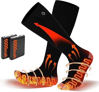 Heated Electric Socks for Men & Women, 360° Toe Heating, 4 Heat Settings - Outdoor Skiing, Winter Camping, Hiking
