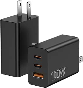 USB C Charger Block 100W, 3-Port Fast Charging Adapter for MacBook, iPhone, iPad, Samsung - Black