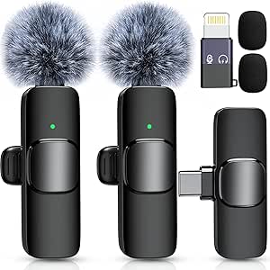 Lavalier Microphone Set for iPhone & Android, 2 Mini Mics for Video Recording, LiveStream, YouTube, Online Meetings - Black