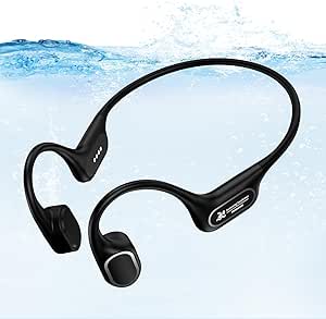 SwimSafe Bone Conduction Headphones: Waterproof, Open-Ear Earbuds, Skin-Friendly, MP3 Player, Black