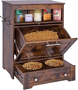 PetFeast Dog Feeding Station: Cabinet with 2 Elevated Bowls, Storage Drawer, Brown