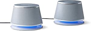 Amazon Basics Stereo Speakers 2.0 for PC & Laptop, 3.5mm Aux, USB-Powered - Silver