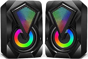 NJSJ Desktop Computer Speakers: USB Stereo 2.0, Aux Input, Portable Mini Speaker for Laptop, Smartphones, MAC, RGB Lights