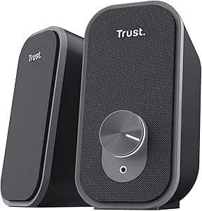 Trust Orada 2.0 PC Speakers: Compact 12W USB Stereo Set, 3.5mm AUX, Headphone Connection, Fabric Front - Black