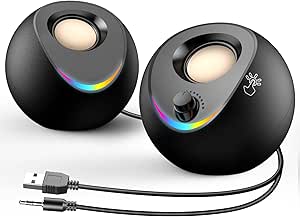 LENRUE Desktop PC Speakers, Stereo Sound, Touch Light, USB Powered, AUX Input, Wired Desk Speaker for Laptop Tablet Gaming