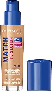 Rimmel Match Perfection Foundation - Classic Ivory, 24hr Hydration, Lightweight, SPF20