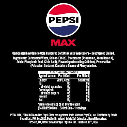 Pepsi Max 500ml Cans - Zero Sugar Soda, 24 Pack