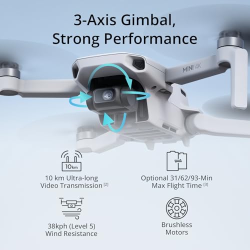 DJI Mini 4K Camera Drone Combo for Adults, 3-Axis Gimbal, 10km Video, Auto Return, 2 Batteries, QuickShots