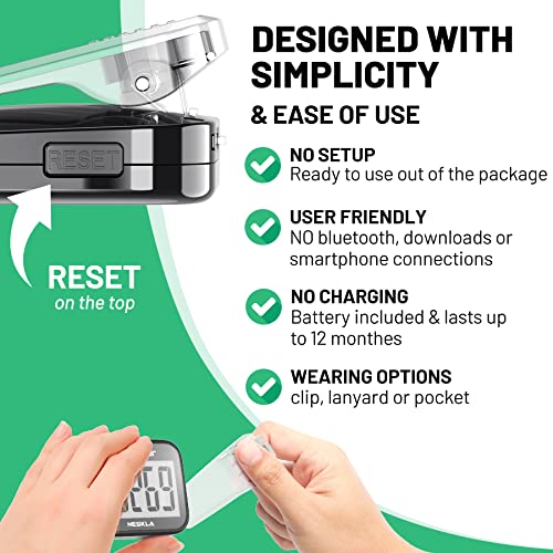 NESKLA 3D Pedometer: Simple Step Counter with Large Display