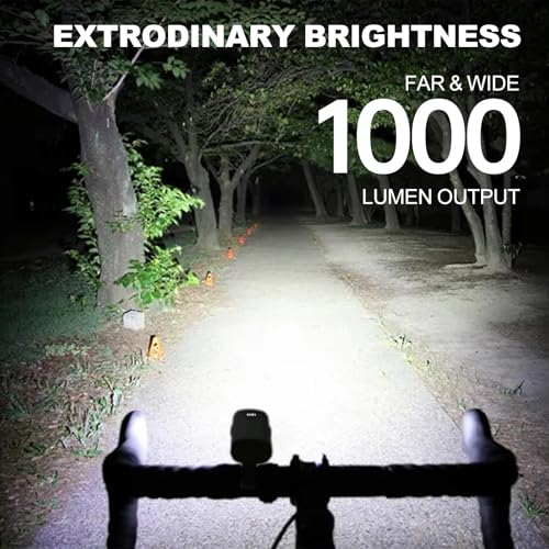 Bike Lights Front LED Torch, 1000LM Super Bright, Rechargeable - Waterproof, 6 Modes for Cycling, Fishing - 22 Hrs Runtime