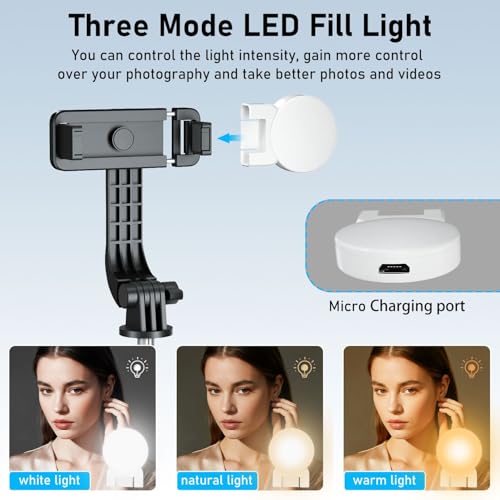 POWOMAO Telescopic Selfie Stick Tripod with Fill Light - Remote Control - Stable Tripod - iPhone/Samsung/Huawei - 125cm