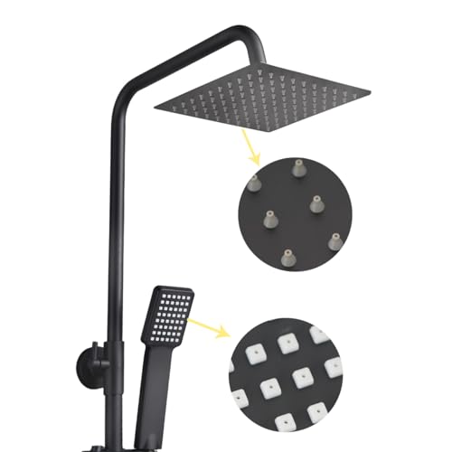 Plumbsys Black Thermostat Shower Mixer Set with Rainfall System & Handheld Shower Heads, 200mm - Stylish Upgrade for Your Bathroom