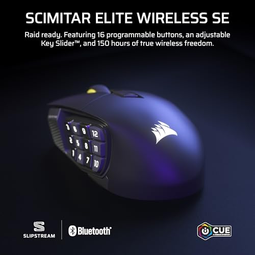 Corsair SCIMITAR ELITE Wireless MMO Gaming Mouse - 33,000 DPI, 16 Buttons, Key Slider - Virtual Stream Deck, Long Battery Life