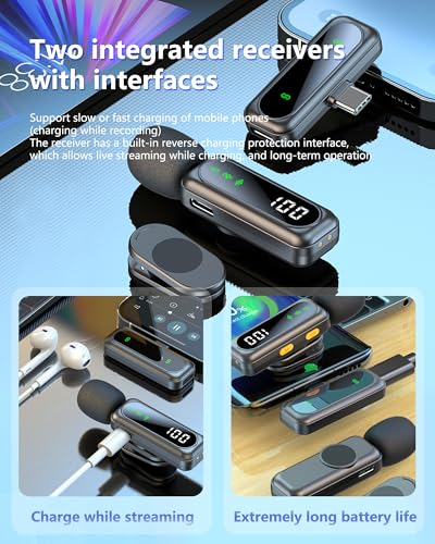 Mini Lapel Mic for iPhone & Android - Wireless Lavalier Mic with Noise Reduction, Crystal Sound for Video Recording, Vlogging, Singing