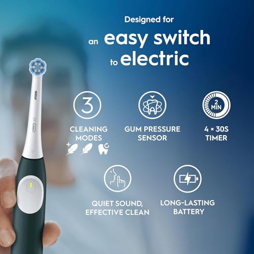 Braun Oral-B iO2 Toothbrush Kit, Gentle Care Head, Travel Case & Holder - Forest Green, Adults, UK Plug