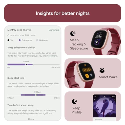 Fitbit Versa 4 Smartwatch: GPS, 6-Day Battery, iOS/Android - Beet/Copper Rose