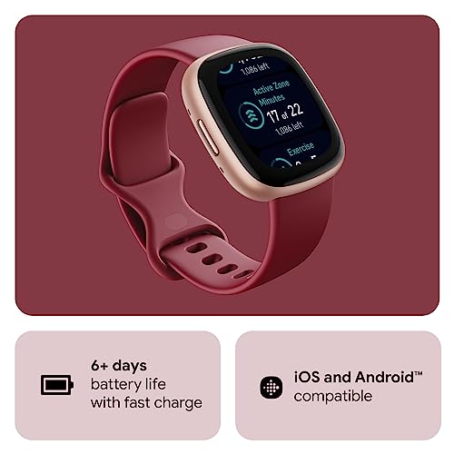 Fitbit Versa 4 Smartwatch: GPS, 6-Day Battery, iOS/Android - Beet/Copper Rose