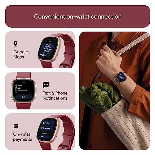 Fitbit Versa 4 Smartwatch: GPS, 6-Day Battery, iOS/Android - Beet/Copper Rose