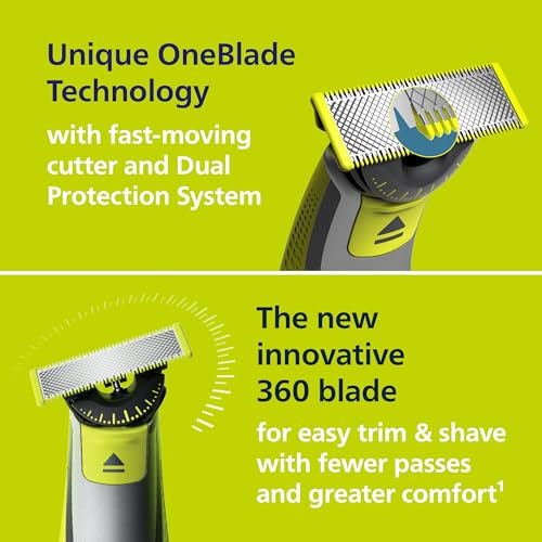 Philips OneBlade 360 Face Beard Trimmer & Shaver with 360 Blade - 5-in-1 Comb - Extra Blade - Authentic Hybrid - Men's Grooming
