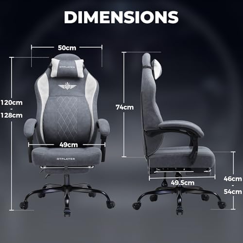 GTPLAYER Gaming Chair with Footrest & Lumbar Support, Ergonomic Computer Chair, Height Adjustable Home Office Chair in Grey