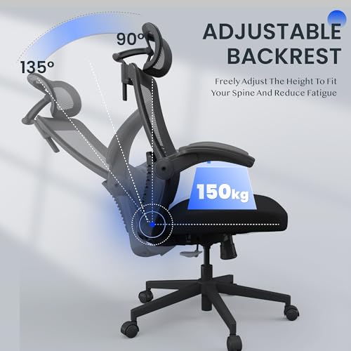 FLEXISPOT OC3 PRO Ergonomic Office Chair with 3D Headrest and Adjustable Backrest, Breathable Mesh Seat - Black